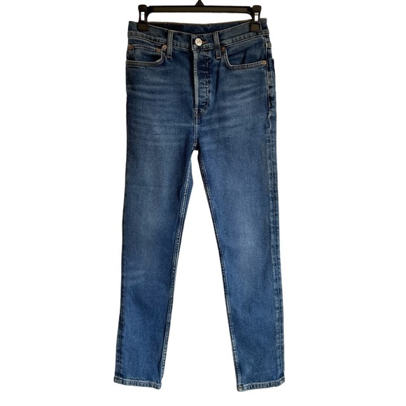 Re/Done 90s High Rise Ankle Crop Straight Jean Dark Size 26 NWT - Picture 1 of 10